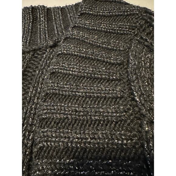 Chico's Women’s Black Silver Sparkle Cable Knit Open Front Cardigan Size 2 US 12 - Picture 5 of 5